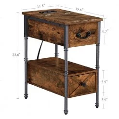Side Table with USB Ports, Brown Side Table with Rectangle Box, Nightstand with Charging Station19.6"D x 23.6"H x 11.8"W by VECELO -Camaflexi Shop brown vecelo end side tables khd xf nt13 brn 4f 1000