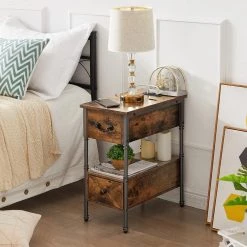 Side Table with USB Ports, Brown Side Table with Rectangle Box, Nightstand with Charging Station19.6"D x 23.6"H x 11.8"W by VECELO -Camaflexi Shop brown vecelo end side tables khd xf nt13 brn c3 1000