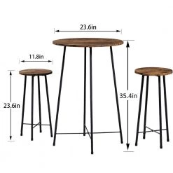 Dinning Table Sets 23.6 in. Round Brown Bistro Wood top with Metal Frame Table and Chairs for Dining Room (Set of 3) by VECELO -Camaflexi Shop brown vecelo kitchen dining tables khd jyx bst03 brn 1f 1000