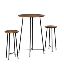 Dinning Table Sets 23.6 in. Round Brown Bistro Wood top with Metal Frame Table and Chairs for Dining Room (Set of 3) by VECELO