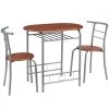 3-Piece Wooden Round Table & Chair Set for Compact Space w/Steel Frame, Built-in Wine Rack，31.5"Lx21"Wx29.9"T，Brown by VECELO