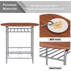 3-Piece Wooden Round Table & Chair Set for Compact Space w/Steel Frame, Built-in Wine Rack,31.5"Lx21"Wx29.9"T,Brown by VECELO 20 3-Piece Wooden Round Table & Chair Set for Compact Space w/Steel Frame, Built-in Wine Rack,31.5"Lx21"Wx29.9"T,Brown by VECELO -Camaflexi Shop brown vecelo kitchen dining tables khd mx tc09a brn 76 1000