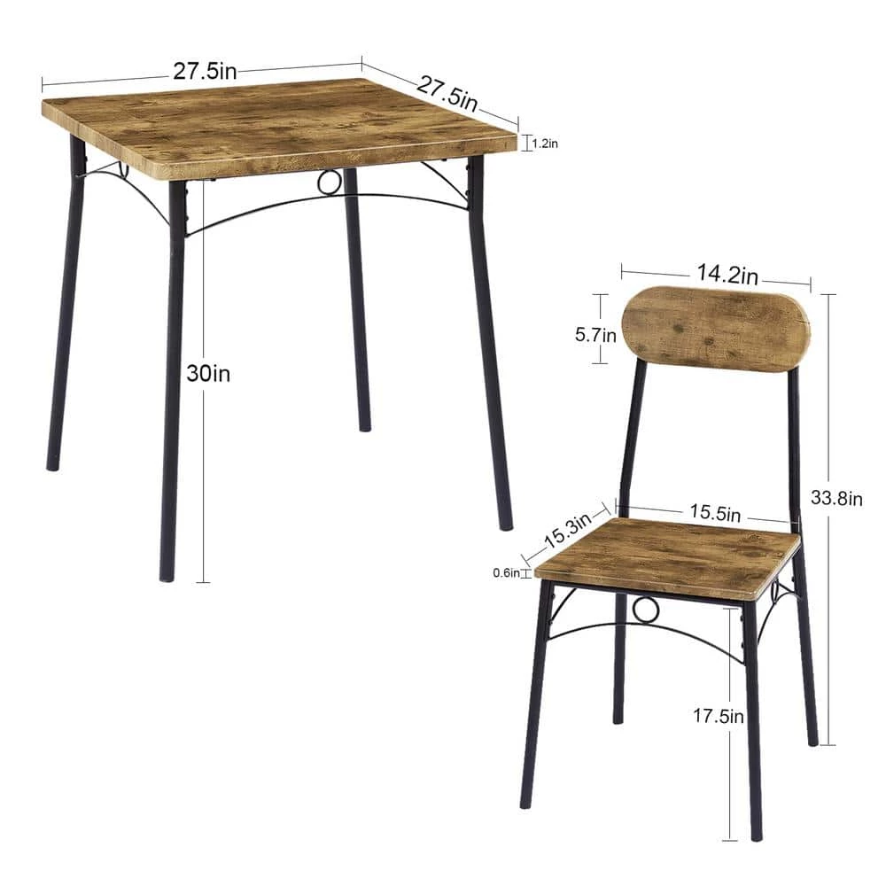 27.5 in. L 3-Piece Dining Table Set Rectangular Kitchen 1 Table & 2 Chairs Wooden Table Set with Metal Frame,Brown by VECELO 7 27.5 in. L 3-Piece Dining Table Set Rectangular Kitchen 1 Table & 2 Chairs Wooden Table Set with Metal Frame,Brown by VECELO - Image 5