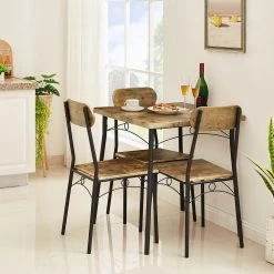 27.5 in. L 3-Piece Dining Table Set Rectangular Kitchen 1 Table & 2 Chairs Wooden Table Set with Metal Frame,Brown by VECELO 16 27.5 in. L 3-Piece Dining Table Set Rectangular Kitchen 1 Table & 2 Chairs Wooden Table Set with Metal Frame,Brown by VECELO -Camaflexi Shop brown vecelo kitchen dining tables khd mx tc10a 44 1000