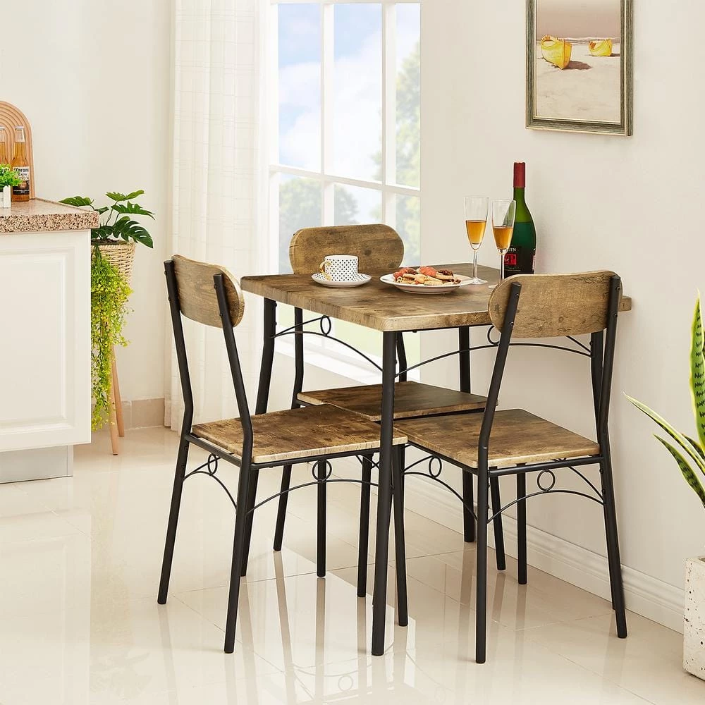 27.5 in. L 3-Piece Dining Table Set Rectangular Kitchen 1 Table & 2 Chairs Wooden Table Set with Metal Frame,Brown by VECELO 8 27.5 in. L 3-Piece Dining Table Set Rectangular Kitchen 1 Table & 2 Chairs Wooden Table Set with Metal Frame,Brown by VECELO - Image 6