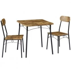 27.5 in. L 3-Piece Dining Table Set Rectangular Kitchen 1 Table & 2 Chairs Wooden Table Set with Metal Frame，Brown by VECELO