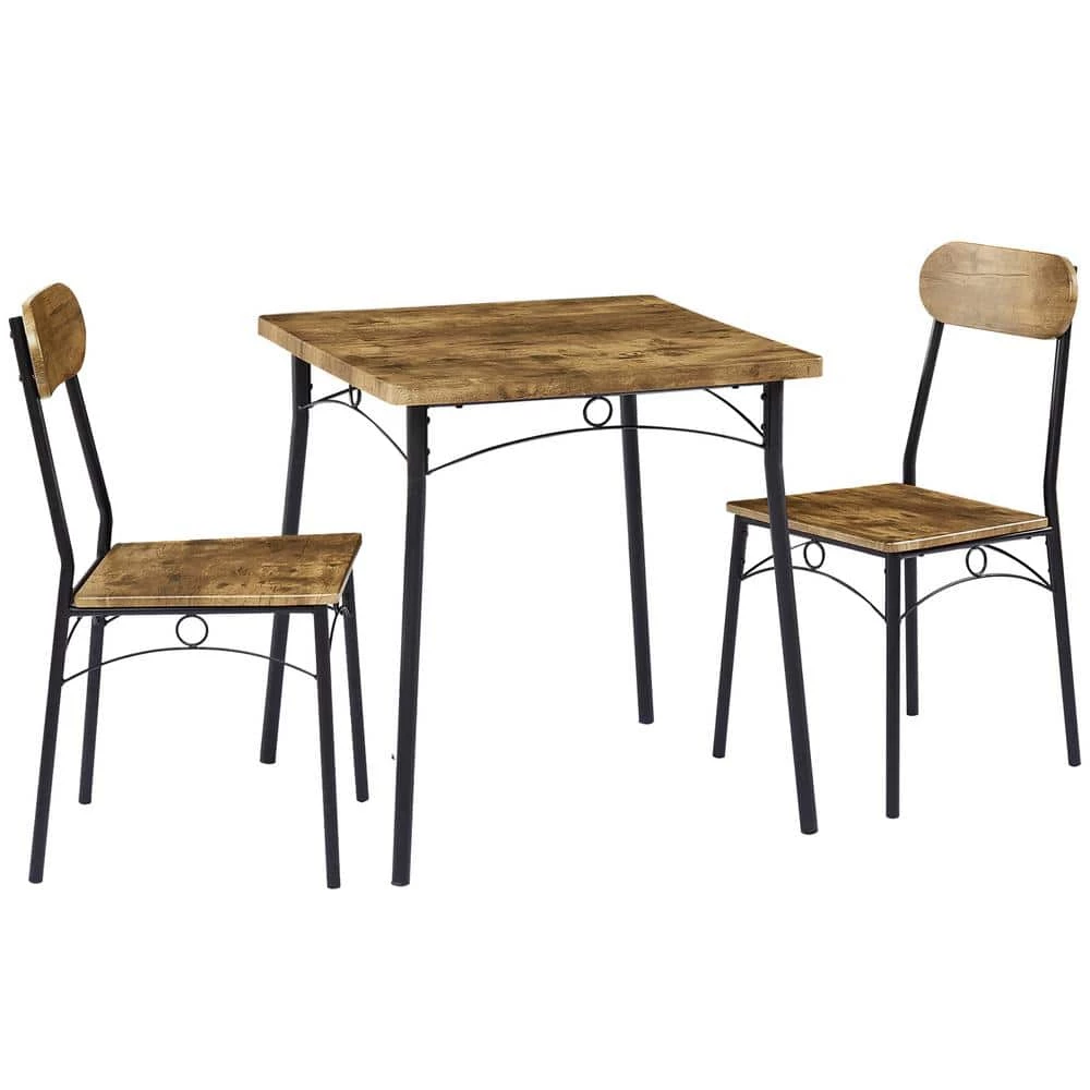27.5 in. L 3-Piece Dining Table Set Rectangular Kitchen 1 Table & 2 Chairs Wooden Table Set with Metal Frame,Brown by VECELO 3 27.5 in. L 3-Piece Dining Table Set Rectangular Kitchen 1 Table & 2 Chairs Wooden Table Set with Metal Frame,Brown by VECELO