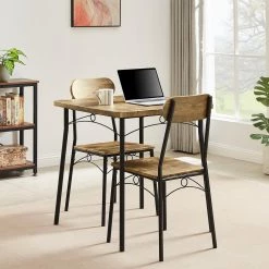 27.5 in. L 3-Piece Dining Table Set Rectangular Kitchen 1 Table & 2 Chairs Wooden Table Set with Metal Frame,Brown by VECELO 18 27.5 in. L 3-Piece Dining Table Set Rectangular Kitchen 1 Table & 2 Chairs Wooden Table Set with Metal Frame,Brown by VECELO -Camaflexi Shop brown vecelo kitchen dining tables khd mx tc10a 76 1000