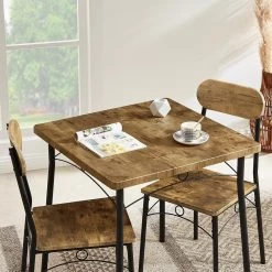 27.5 in. L 3-Piece Dining Table Set Rectangular Kitchen 1 Table & 2 Chairs Wooden Table Set with Metal Frame,Brown by VECELO 13 27.5 in. L 3-Piece Dining Table Set Rectangular Kitchen 1 Table & 2 Chairs Wooden Table Set with Metal Frame,Brown by VECELO -Camaflexi Shop brown vecelo kitchen dining tables khd mx tc10a c3 1000