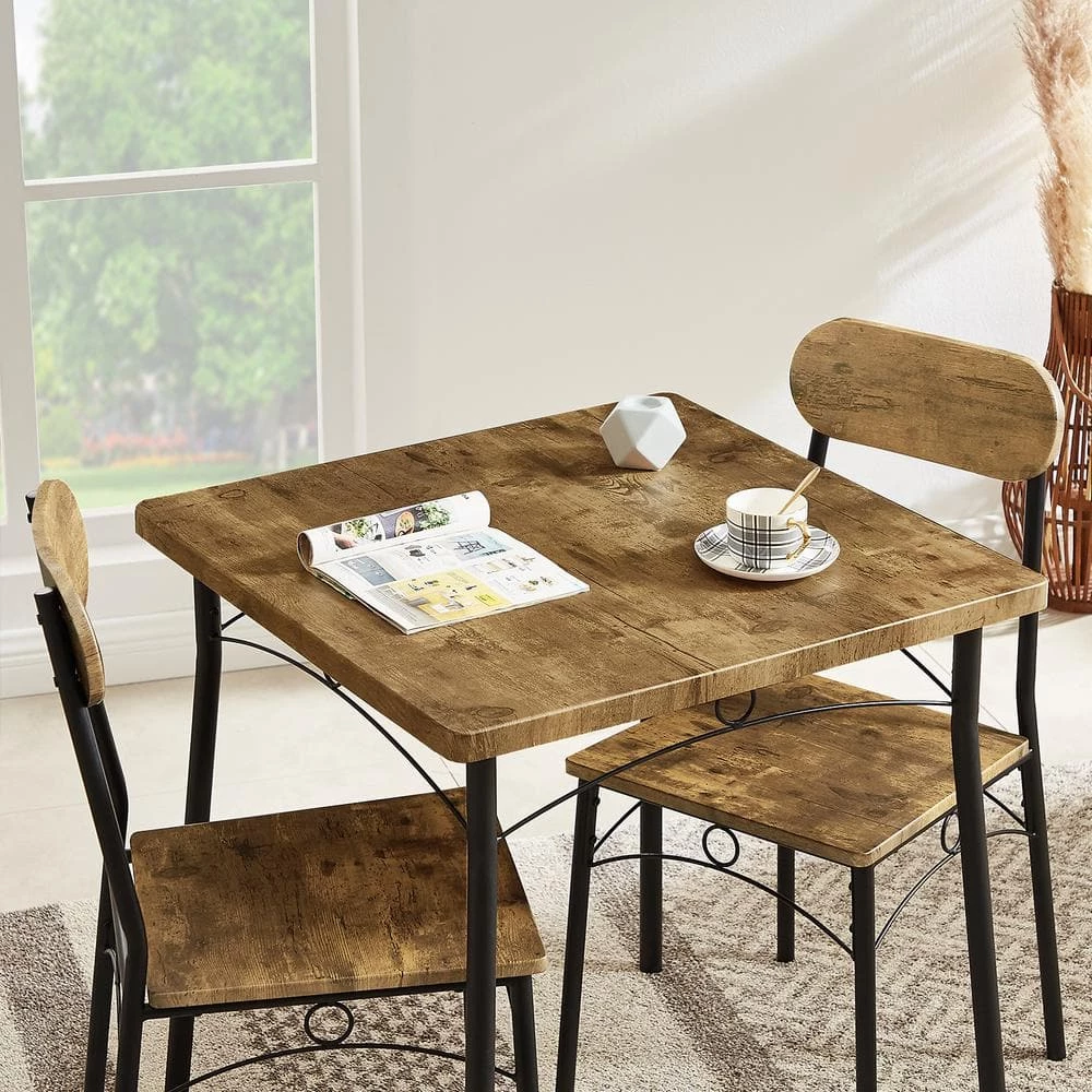 27.5 in. L 3-Piece Dining Table Set Rectangular Kitchen 1 Table & 2 Chairs Wooden Table Set with Metal Frame,Brown by VECELO 5 27.5 in. L 3-Piece Dining Table Set Rectangular Kitchen 1 Table & 2 Chairs Wooden Table Set with Metal Frame,Brown by VECELO - Image 3