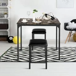 3 Pcs Dining Table and Chairs Set with Faux Marble Tabletop 2 Chairs Contemporary Dining Table Set, 42.1"X22.2"X36" by VECELO -Camaflexi Shop brown vecelo kitchen dining tables khd xjm tc03 1f 1000