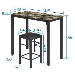 3 Pcs Dining Table and Chairs Set with Faux Marble Tabletop 2 Chairs Contemporary Dining Table Set, 42.1"X22.2"X36" by VECELO -Camaflexi Shop brown vecelo kitchen dining tables khd xjm tc03 4f 1000