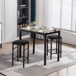 3 Pcs Dining Table and Chairs Set with Faux Marble Tabletop 2 Chairs Contemporary Dining Table Set, 42.1"X22.2"X36" by VECELO -Camaflexi Shop brown vecelo kitchen dining tables khd xjm tc03 66 1000