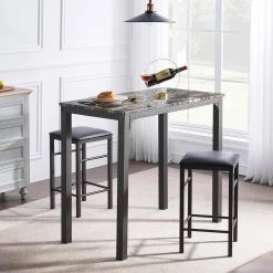 3 Pcs Dining Table and Chairs Set with Faux Marble Tabletop 2 Chairs Contemporary Dining Table Set, 42.1"X22.2"X36" by VECELO -Camaflexi Shop brown vecelo kitchen dining tables khd xjm tc03 c3 1000