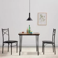 29 in. L Brown 3-Piece Dining Set Modern Dining Table Set Metal and Wood Square Dining Table for Dining Room w/2 Chair by VECELO 15 29 in. L Brown 3-Piece Dining Set Modern Dining Table Set Metal and Wood Square Dining Table for Dining Room w/2 Chair by VECELO -Camaflexi Shop brown vecelo kitchen dining tables khd xjm tc06 1d 1000