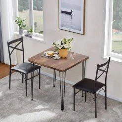 29 in. L Brown 3-Piece Dining Set Modern Dining Table Set Metal and Wood Square Dining Table for Dining Room w/2 Chair by VECELO 20 29 in. L Brown 3-Piece Dining Set Modern Dining Table Set Metal and Wood Square Dining Table for Dining Room w/2 Chair by VECELO -Camaflexi Shop brown vecelo kitchen dining tables khd xjm tc06 44 1000