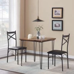 29 in. L Brown 3-Piece Dining Set Modern Dining Table Set Metal and Wood Square Dining Table for Dining Room w/2 Chair by VECELO 18 29 in. L Brown 3-Piece Dining Set Modern Dining Table Set Metal and Wood Square Dining Table for Dining Room w/2 Chair by VECELO -Camaflexi Shop brown vecelo kitchen dining tables khd xjm tc06 4f 1000