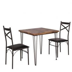 29 in. L Brown 3-Piece Dining Set Modern Dining Table Set Metal and Wood Square Dining Table for Dining Room w/2 Chair by VECELO