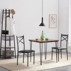 29 in. L Brown 3-Piece Dining Set Modern Dining Table Set Metal and Wood Square Dining Table for Dining Room w/2 Chair by VECELO 16 29 in. L Brown 3-Piece Dining Set Modern Dining Table Set Metal and Wood Square Dining Table for Dining Room w/2 Chair by VECELO -Camaflexi Shop brown vecelo kitchen dining tables khd xjm tc06 66 1000