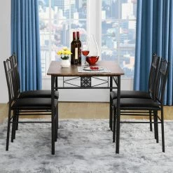 5-Piece Dining Table Set Wooden Kitchen Table 1 Table 4 Chairs Metal Legs, Rectangular Dining Table Sets，42.1"L, Brown by VECELO -Camaflexi Shop brown vecelo kitchen dining tables khd xjm tc07 31 1000