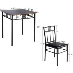Brown 3-Piece Dining Set Modern Dining Table Set, Metal and Wood Square Dining Table w/2 Chairs - Brown，27.5"L by VECELO -Camaflexi Shop brown vecelo kitchen dining tables khd xjm tc07a 1f 1000