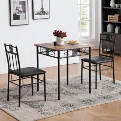 Brown 3-Piece Dining Set Modern Dining Table Set, Metal and Wood Square Dining Table w/2 Chairs - Brown，27.5"L by VECELO -Camaflexi Shop brown vecelo kitchen dining tables khd xjm tc07a 31 1000