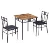 Brown 3-Piece Dining Set Modern Dining Table Set, Metal and Wood Square Dining Table w/2 Chairs - Brown，27.5"L by VECELO -Camaflexi Shop brown vecelo kitchen dining tables khd xjm tc07a 64 1000