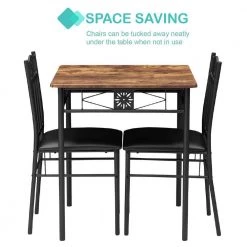 Brown 3-Piece Dining Set Modern Dining Table Set, Metal and Wood Square Dining Table w/2 Chairs - Brown，27.5"L by VECELO -Camaflexi Shop brown vecelo kitchen dining tables khd xjm tc07a 76 1000