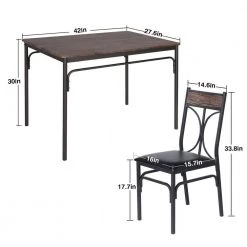 42 in. L 5-Piece Dining Table 1-Kitchen Table and 4-Chairs Metal and Wood Rectangular Brown Dining Room Table (Set of 4) by VECELO -Camaflexi Shop brown vecelo kitchen dining tables khd xjm tc08 4f 1000