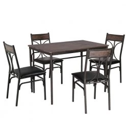 42 in. L 5-Piece Dining Table 1-Kitchen Table and 4-Chairs Metal and Wood Rectangular Brown Dining Room Table (Set of 4) by VECELO
