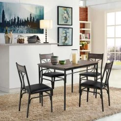 42 in. L 5-Piece Dining Table 1-Kitchen Table and 4-Chairs Metal and Wood Rectangular Brown Dining Room Table (Set of 4) by VECELO -Camaflexi Shop brown vecelo kitchen dining tables khd xjm tc08 76 1000