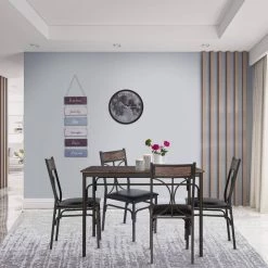 42 in. L 5-Piece Dining Table 1-Kitchen Table and 4-Chairs Metal and Wood Rectangular Brown Dining Room Table (Set of 4) by VECELO -Camaflexi Shop brown vecelo kitchen dining tables khd xjm tc08 fa 1000