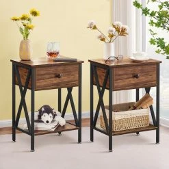 Nightstands X-Design Side End Table Night Stand Storage Shelf with Drawer 11.8Wx 15.8L x 21.7H Retro Brown，2 PCS by VECELO -Camaflexi Shop brown vecelo nightstands khd dc ns01 brown a2 40 1000