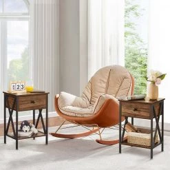 Nightstands X-Design Side End Table Night Stand Storage Shelf with Drawer 11.8Wx 15.8L x 21.7H Retro Brown，2 PCS by VECELO -Camaflexi Shop brown vecelo nightstands khd dc ns01 brown a2 66 1000