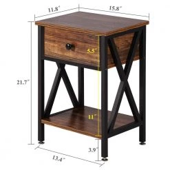 Nightstands X-Design Side End Table Night Stand Storage Shelf with Drawer 11.8Wx 15.8L x 21.7H Retro Brown，2 PCS by VECELO -Camaflexi Shop brown vecelo nightstands khd dc ns01 brown a2 c3 1000