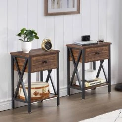 Nightstands X-Design Side End Table Night Stand Storage Shelf with Drawer 11.8Wx 15.8L x 21.7H Retro Brown，2 PCS by VECELO -Camaflexi Shop brown vecelo nightstands khd dc ns01 brown a2 fa 1000