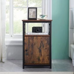 End Table, X-design Farmhouse Nightstand Sofa Table with Storage locker for Living Room and Bedroom Brown，26"Tx13"Wx16"L by VECELO -Camaflexi Shop brown vecelo nightstands khd dc ns03 brn 1f 1000