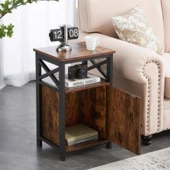 End Table, X-design Farmhouse Nightstand Sofa Table with Storage locker for Living Room and Bedroom Brown，26"Tx13"Wx16"L by VECELO -Camaflexi Shop brown vecelo nightstands khd dc ns03 brn 31 1000