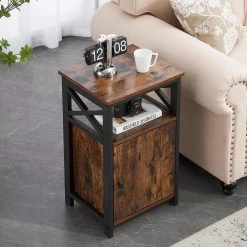 End Table, X-design Farmhouse Nightstand Sofa Table with Storage locker for Living Room and Bedroom Brown，26"Tx13"Wx16"L by VECELO -Camaflexi Shop brown vecelo nightstands khd dc ns03 brn 66 1000