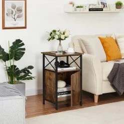 End Table, X-design Farmhouse Nightstand Sofa Table with Storage locker for Living Room and Bedroom Brown，26"Tx13"Wx16"L by VECELO -Camaflexi Shop brown vecelo nightstands khd dc ns03 brn c3 1000
