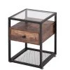 Tempered Glass Side Table, Nightstand, with Drawer and Shelf, Decoration in Living Room, 21.7" X 15.7" X 15.7"，Brown by VECELO