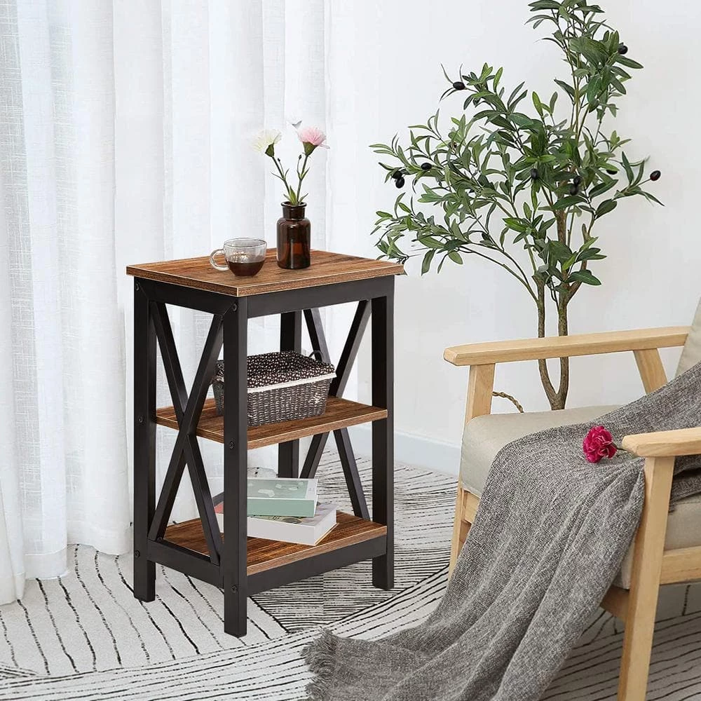 3-Tier Nightstand, 1 pcs,Brown Wooden Sofa Side Table with Storage Shelves, Stable Structure, 15.7"L x 11.8"W x 24.2"H by VECELO 10 3-Tier Nightstand, 1 pcs,Brown Wooden Sofa Side Table with Storage Shelves, Stable Structure, 15.7"L x 11.8"W x 24.2"H by VECELO - Image 8