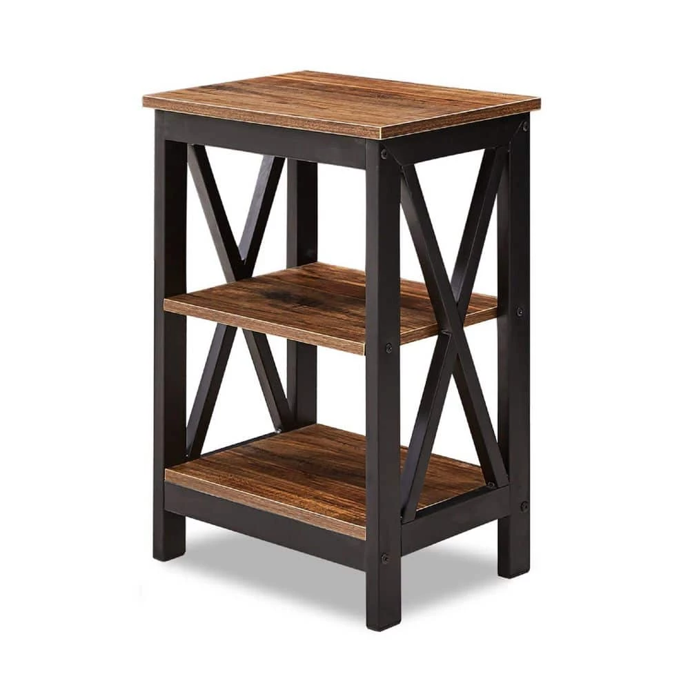 3-Tier Nightstand, 1 pcs,Brown Wooden Sofa Side Table with Storage Shelves, Stable Structure, 15.7"L x 11.8"W x 24.2"H by VECELO 3 3-Tier Nightstand, 1 pcs,Brown Wooden Sofa Side Table with Storage Shelves, Stable Structure, 15.7"L x 11.8"W x 24.2"H by VECELO