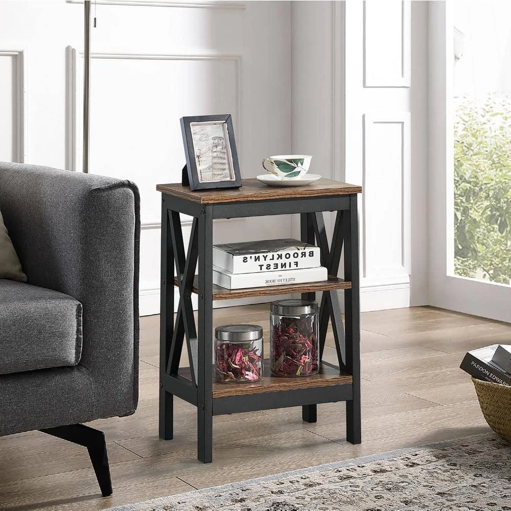 3-Tier Nightstand, 1 pcs,Brown Wooden Sofa Side Table with Storage Shelves, Stable Structure, 15.7"L x 11.8"W x 24.2"H by VECELO 6 3-Tier Nightstand, 1 pcs,Brown Wooden Sofa Side Table with Storage Shelves, Stable Structure, 15.7"L x 11.8"W x 24.2"H by VECELO - Image 4