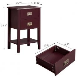 Nightstand with 2 Drawers and Open Shelf, Industrial Square End Table for Storage, 23.6"H X 11.8"W X 15.7"L,Brown by VECELO 17 Nightstand with 2 Drawers and Open Shelf, Industrial Square End Table for Storage, 23.6"H X 11.8"W X 15.7"L,Brown by VECELO -Camaflexi Shop brown vecelo nightstands khd hd ns14 rbn 44 1000