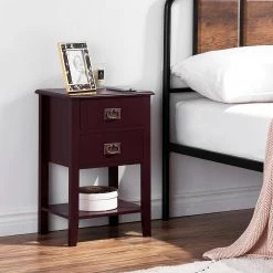 Nightstand with 2 Drawers and Open Shelf, Industrial Square End Table for Storage, 23.6"H X 11.8"W X 15.7"L,Brown by VECELO 13 Nightstand with 2 Drawers and Open Shelf, Industrial Square End Table for Storage, 23.6"H X 11.8"W X 15.7"L,Brown by VECELO -Camaflexi Shop brown vecelo nightstands khd hd ns14 rbn 66 1000