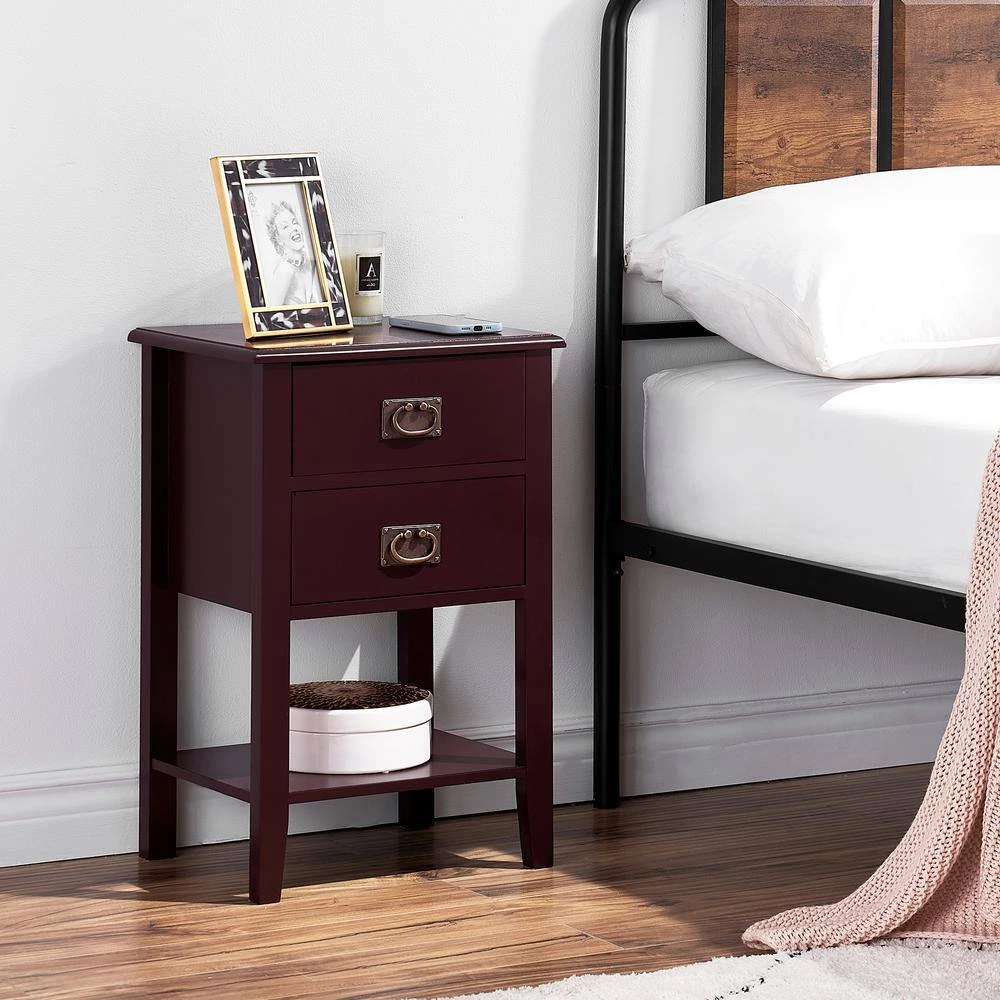 Nightstand with 2 Drawers and Open Shelf, Industrial Square End Table for Storage, 23.6"H X 11.8"W X 15.7"L,Brown by VECELO 5 Nightstand with 2 Drawers and Open Shelf, Industrial Square End Table for Storage, 23.6"H X 11.8"W X 15.7"L,Brown by VECELO - Image 3