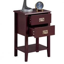 Nightstand with 2 Drawers and Open Shelf, Industrial Square End Table for Storage, 23.6"H X 11.8"W X 15.7"L,Brown by VECELO 14 Nightstand with 2 Drawers and Open Shelf, Industrial Square End Table for Storage, 23.6"H X 11.8"W X 15.7"L,Brown by VECELO -Camaflexi Shop brown vecelo nightstands khd hd ns14 rbn c3 1000