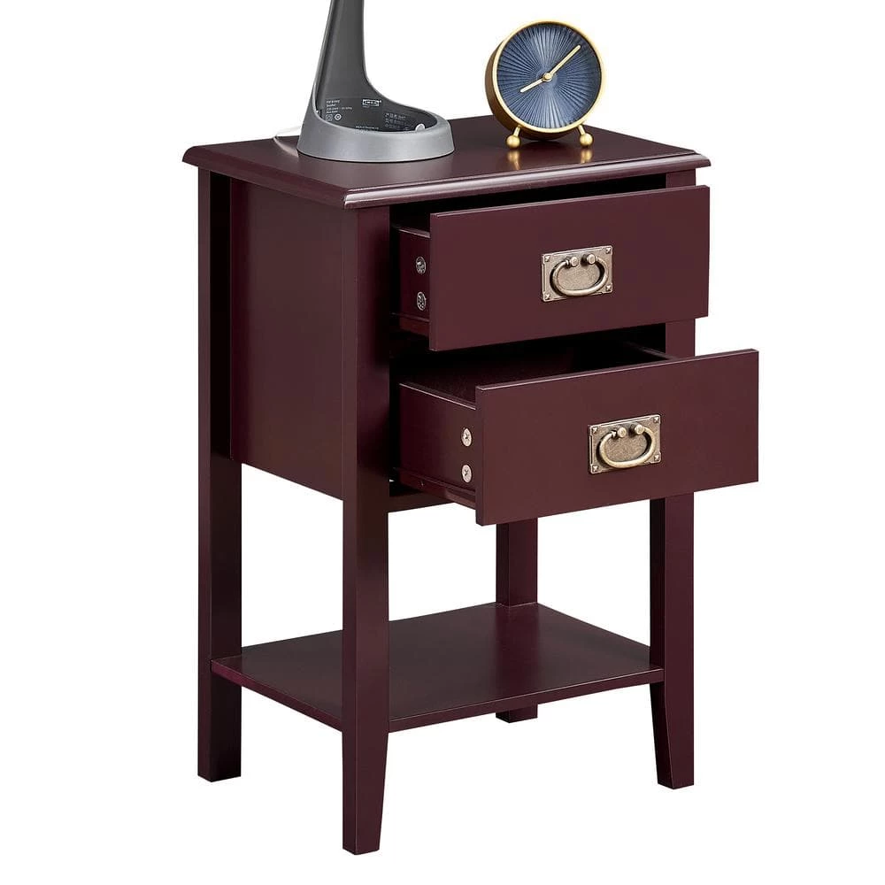 Nightstand with 2 Drawers and Open Shelf, Industrial Square End Table for Storage, 23.6"H X 11.8"W X 15.7"L,Brown by VECELO 6 Nightstand with 2 Drawers and Open Shelf, Industrial Square End Table for Storage, 23.6"H X 11.8"W X 15.7"L,Brown by VECELO - Image 4