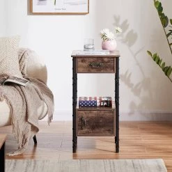 Nightstand, Side Table with Drawer and storage box, Easy Assembly, Industrial Design, Brown，27.6"Tx13.8"Wx13.8"L by VECELO -Camaflexi Shop brown vecelo nightstands khd jyx hns01 brn 1f 1000